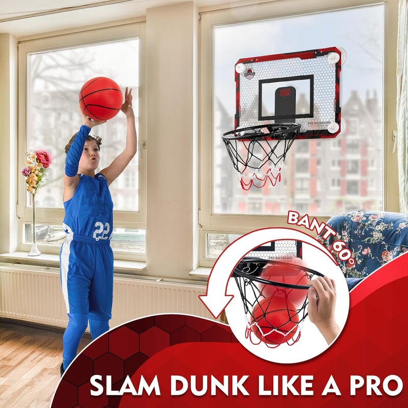 BOHEN Indoor Mini Basketball Hoops with Powerful Suction Cup, Stick to Windows, Wooden Doors, Smooth Walls - Basketball Backboard Indoor Bedroom Office for Kids Teens Adults - Image 2
